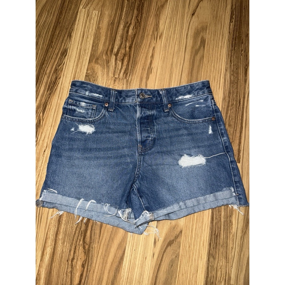 Express Boyfriend Mom Mid Rise Jean Shorts Sz 2 Cuffed Button Fly Distressed
